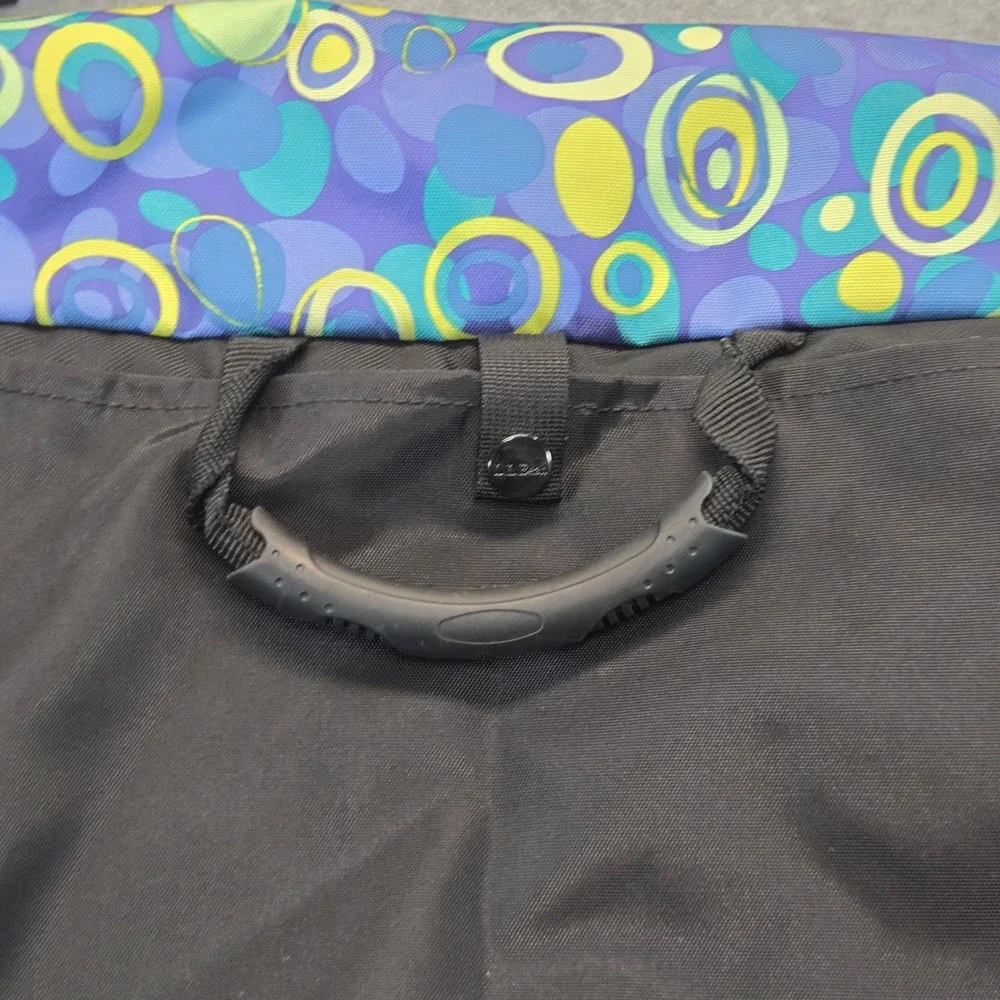 LL Bean Messenger Bag Black Purple Teal Bubble Print Crossbody 0HQV6